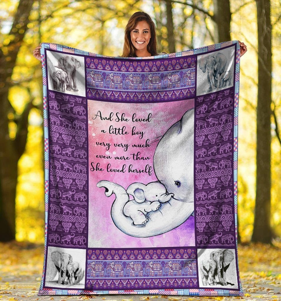 And She Loved A Little Boy Very Very Much Elephant Mom Cozy Fleece Blanket Sherpa Blanket