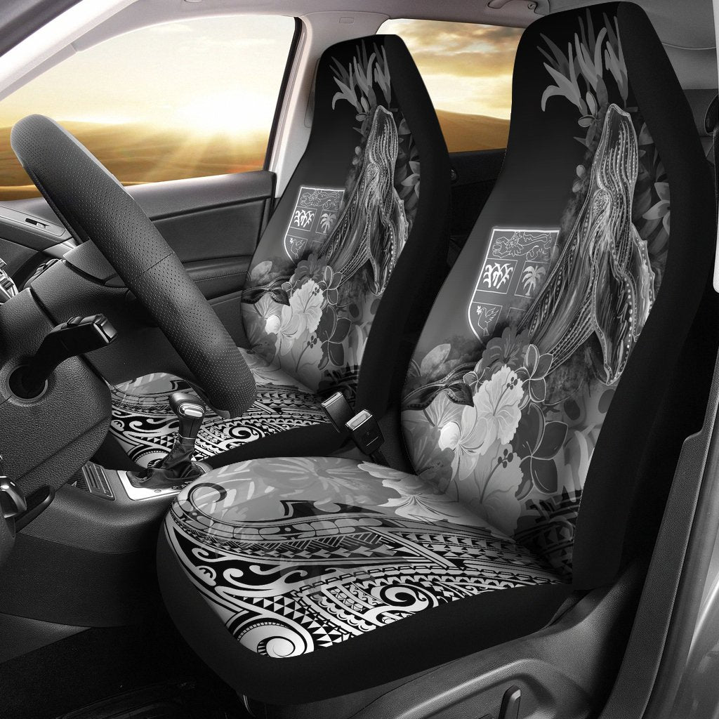 Fiji Car Seat Covers – Humpback Whale With Tropical Flowers (White)