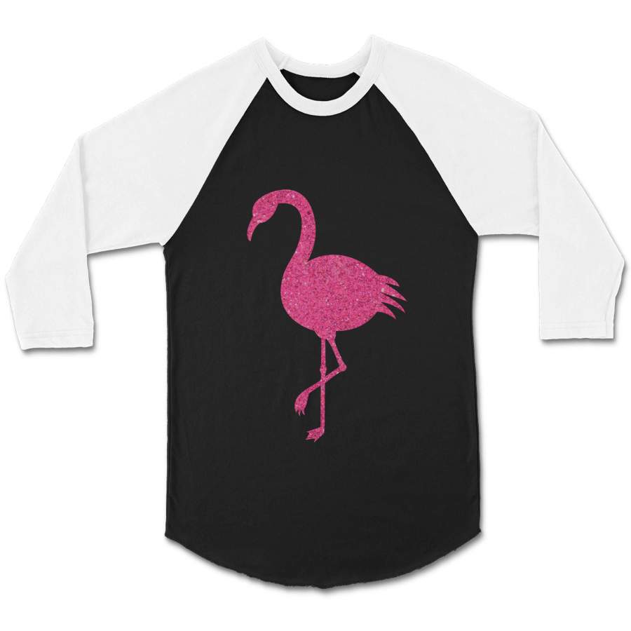 Pink Glitter Flamingo Summer Beach Ocean Florida Animal CPY Unisex 3/4 Sleeve Baseball Tee T-Shirt