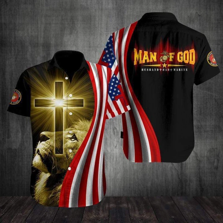 Us Marine Lion Man Of God Hawaiian Shirt | For Men & Women | Adult | Hw3324