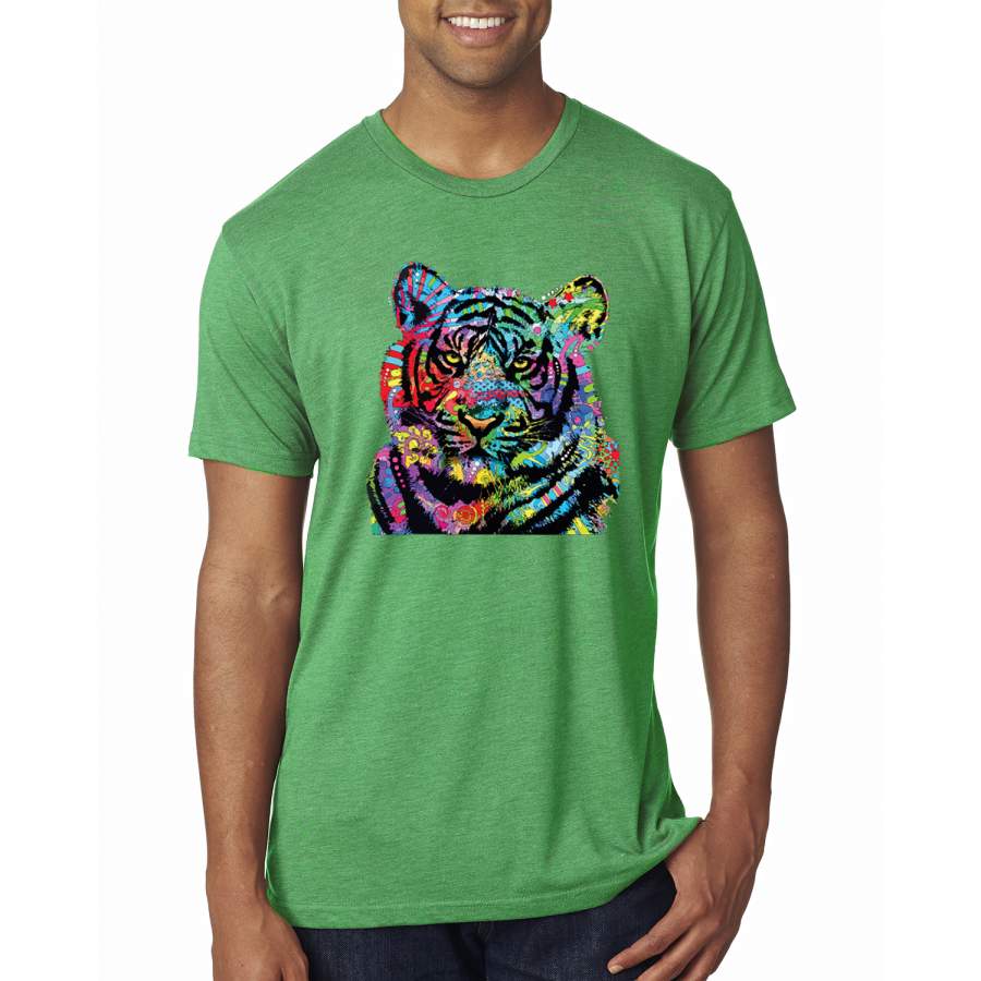 Cool Rainbow Neon Trippy Jungle Tiger Face Animal Lover Premium Mens Tri Blend T-Shirt