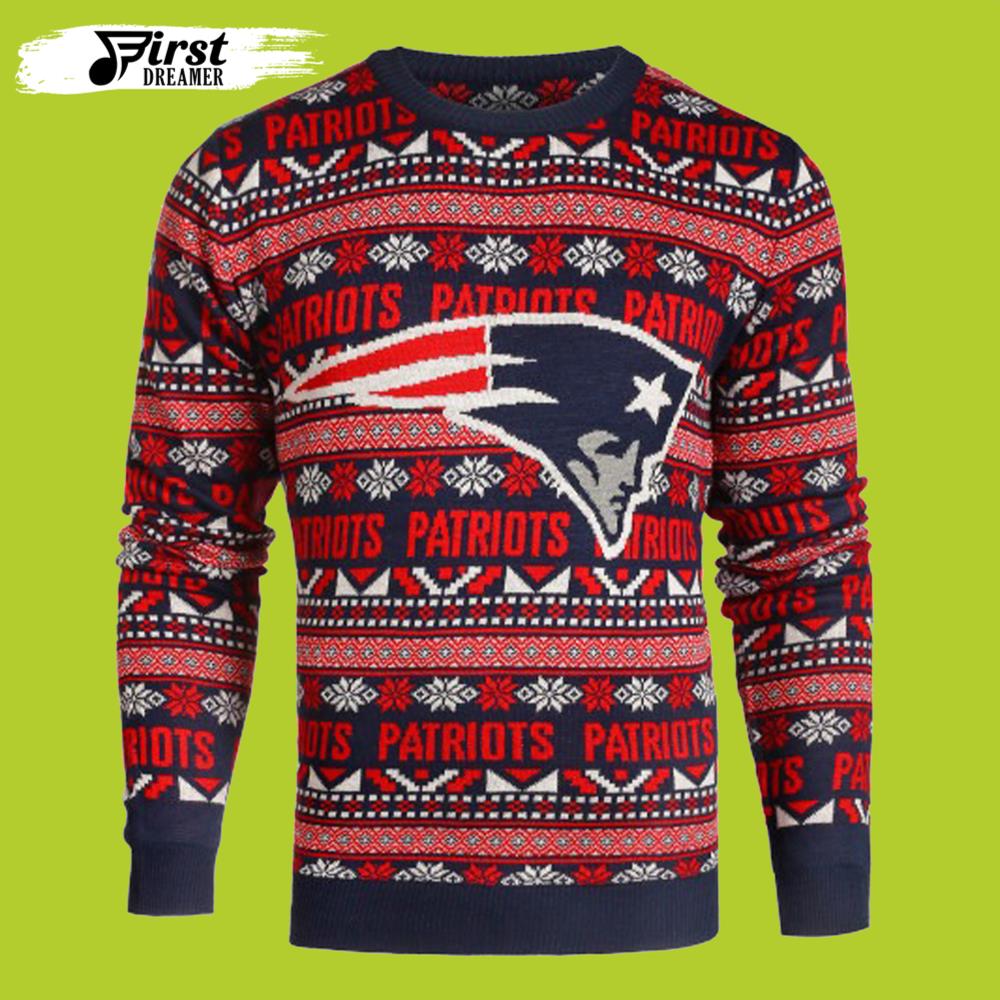 New England Patriots Gift For Fan Ugly Wool Sweater Christmas Patriots Aztec Ugly Crew Neck