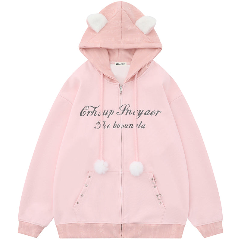 Lemandik® Sweet Zip Up Hoodie With Cat Ear