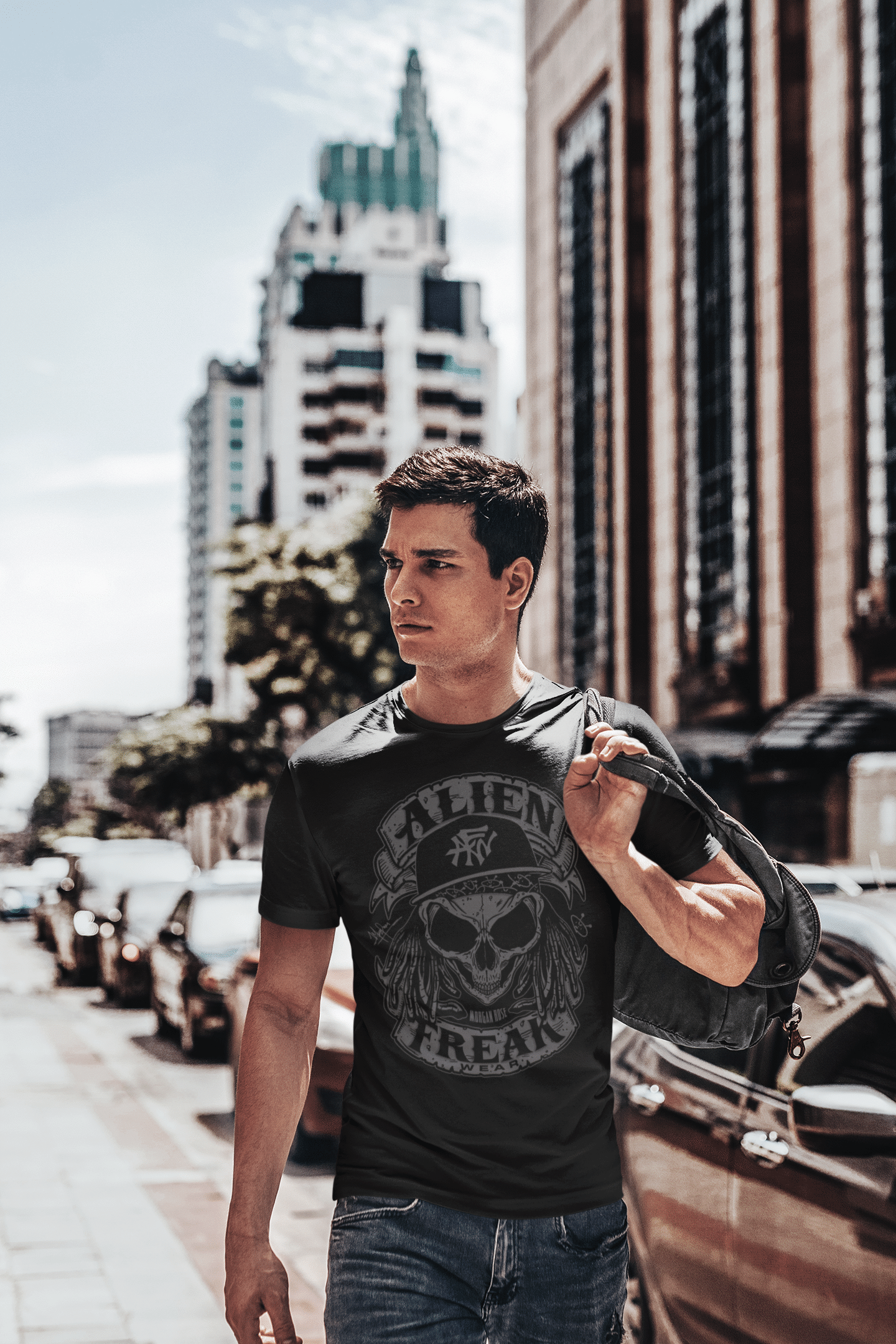 Alien Freak Wear Merch Grey Skull Black T-Shirt