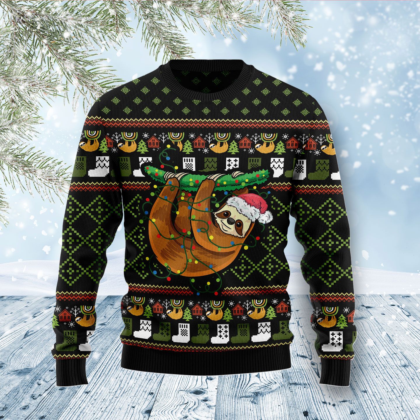 Sloth Light D1011 Ugly Christmas Sweater