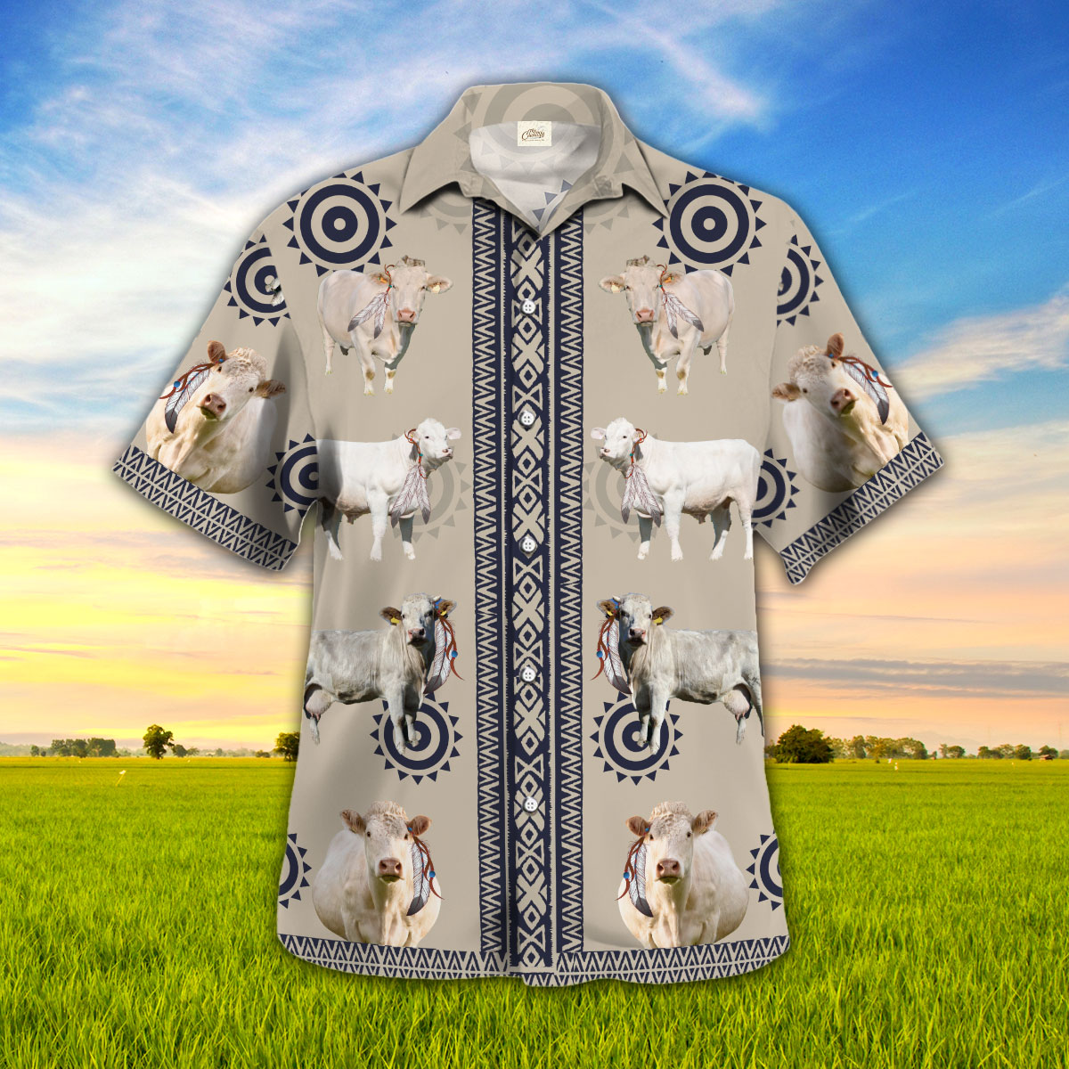 Charolais In Native American Pattern Hawaii Shirt Ha89548