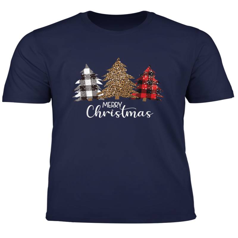 Snowy Trees Leopard Buffalo Plaid Print Cute Merry Christmas T Shirt