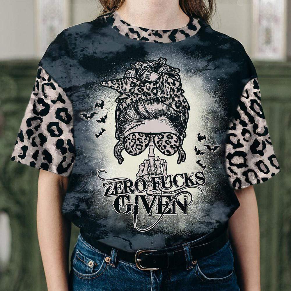 Skull Leopard Zero F*Cks Given Halloween Grey Tie Dye 3D All-Over Print Unisex T-Shirt