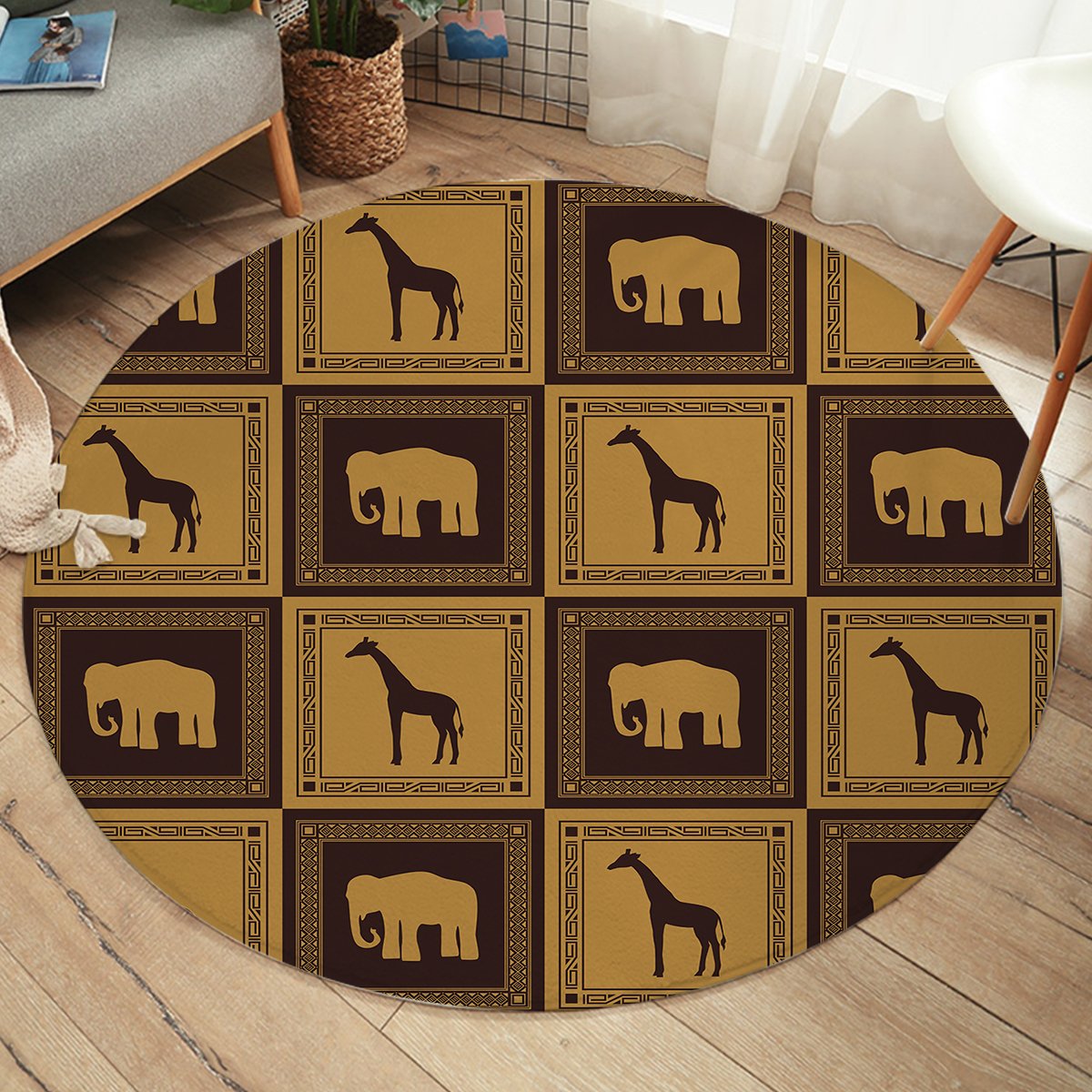 Giraffe & Elephant Boxes SW2053 Round Rug