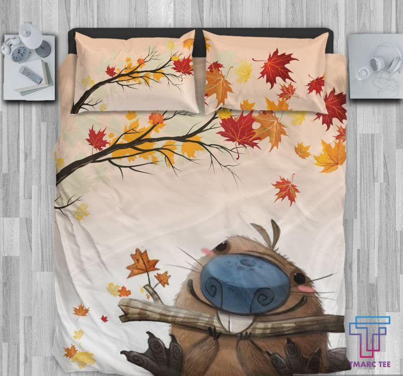 Tmarc Tee Canada Duvet Cover- Canada Beaver Under Maple Tree Bedding Set Nn8