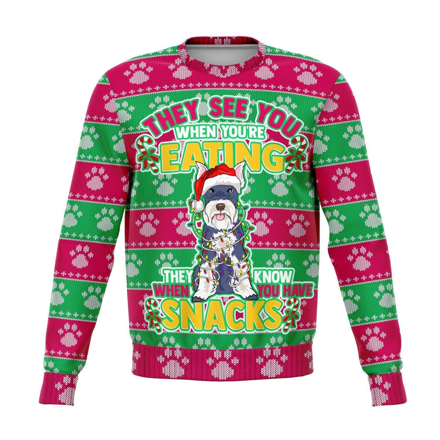 Schnauzer They Know When You Have Snacks Ugly Christmas Sweater | For Men & Women | Adult | Us6207