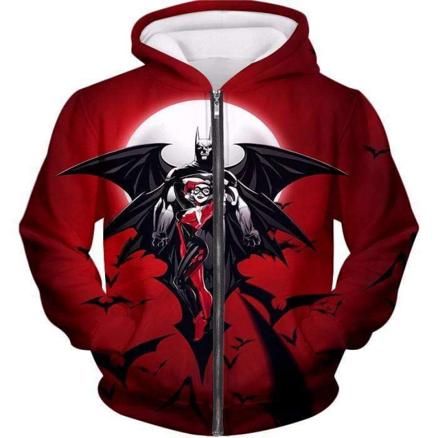 Amazing Batman X Harley Quinn Cool Graphic Action Red Zip Up Hoodie