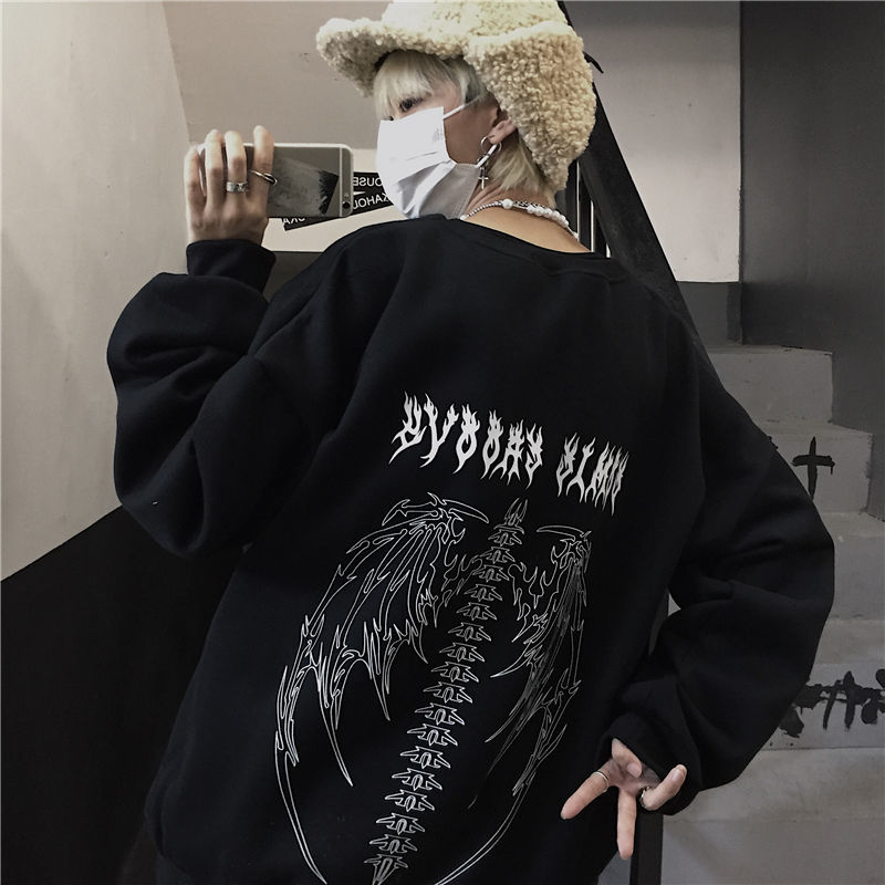 Y2K Hip Hop Oversized Hoodie Women Gothic Long Sleeved Hooded Sweatshirts Harajuku Punk Loose Casual Hoodies Woman Man Sudaderas alx