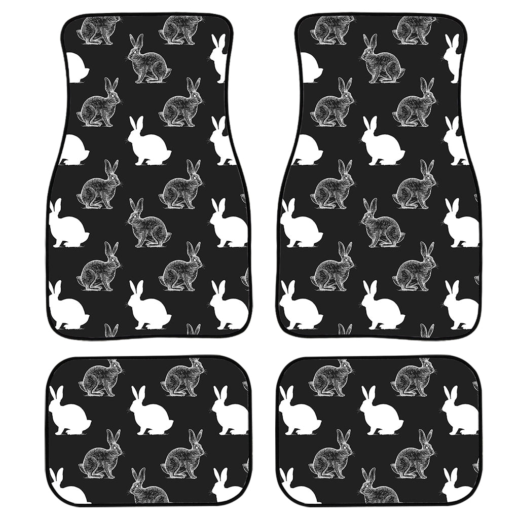 Black And White Rabbit Pattern Print Front And Back Car Floor Mats