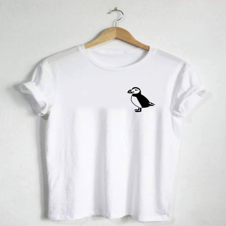 Puffin Shirt – Bird Tshirt Unisex Shirt Or Womans Tshirt Mens Gift V Neck Ocean Ice Bird Penguin Cute Graphic Seabird-D187