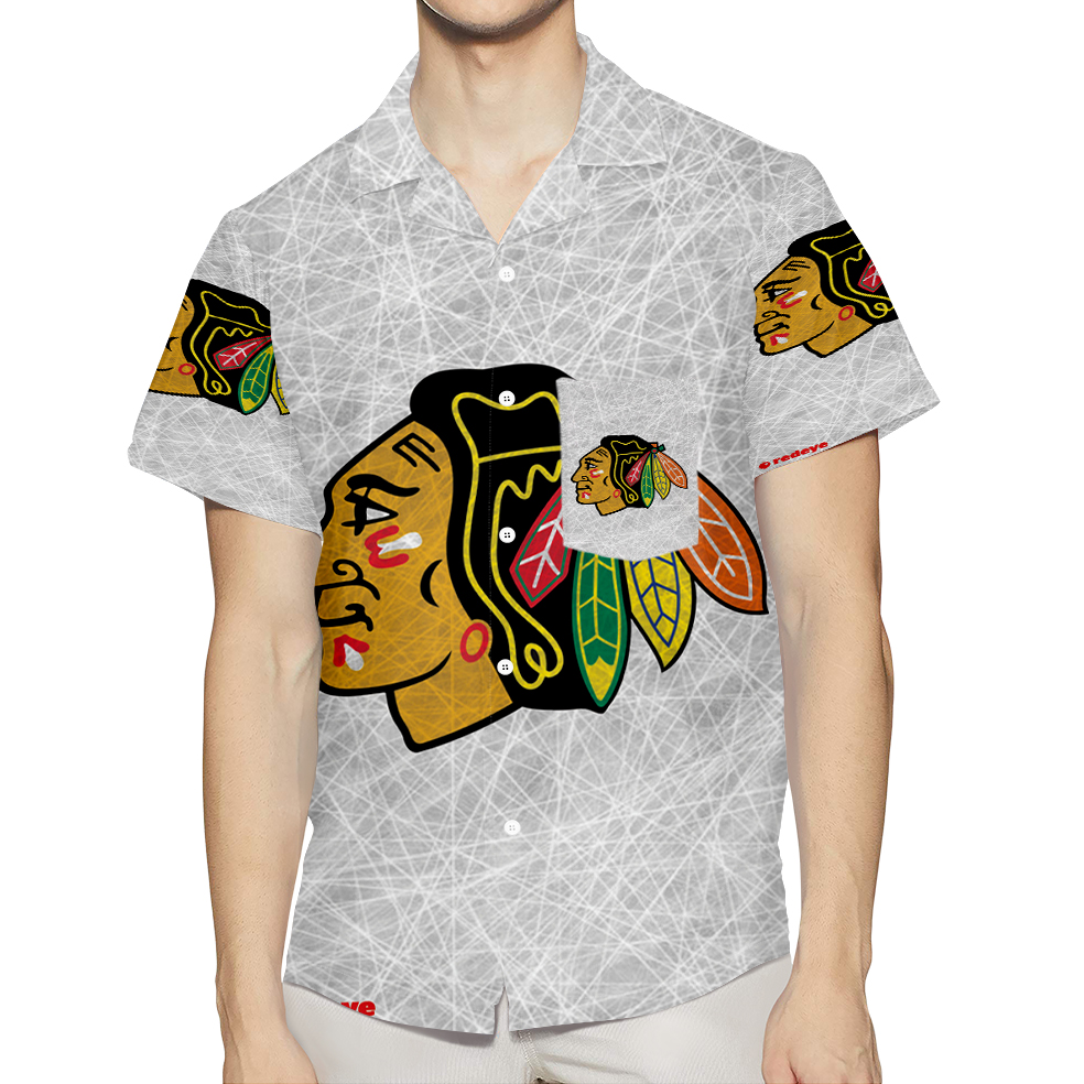 Chicago Blackhawks Emblem Texture7 3D All Over Print Summer Beach Hawaiian Shirt With Pocket