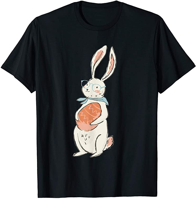 Bunny With Glasses Funny Easter Bunny Rabbit with Easter Egg T-Shirt