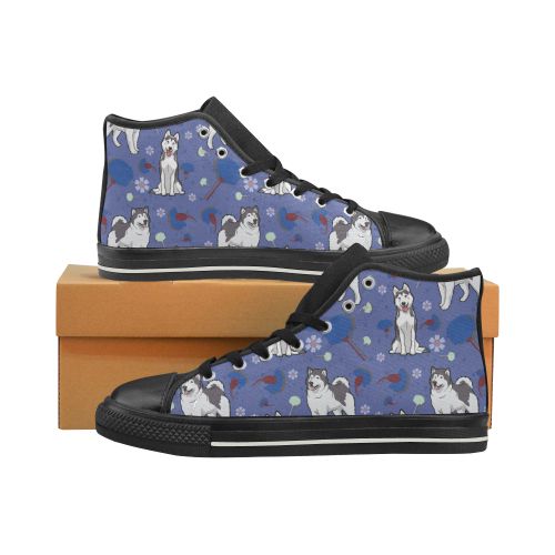 Alaskan Malamute Flower Black Men’s Classic High Top Canvas Shoes