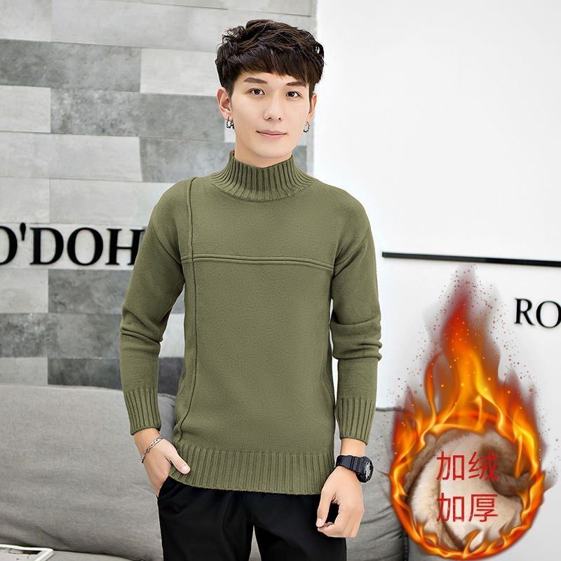 2022 Winter Warm Sweater Men’s Turtleneck Slim Soft Fleece Pullover Solid Knitted Plus gold velvet thickening Sweater Men alx