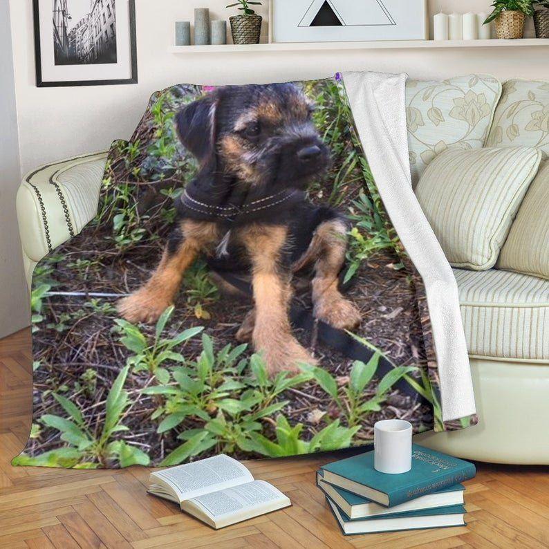 Silli Border Terrier Puppy Dog With Flowers Cla0510286F Sherpa Fleece Blanket