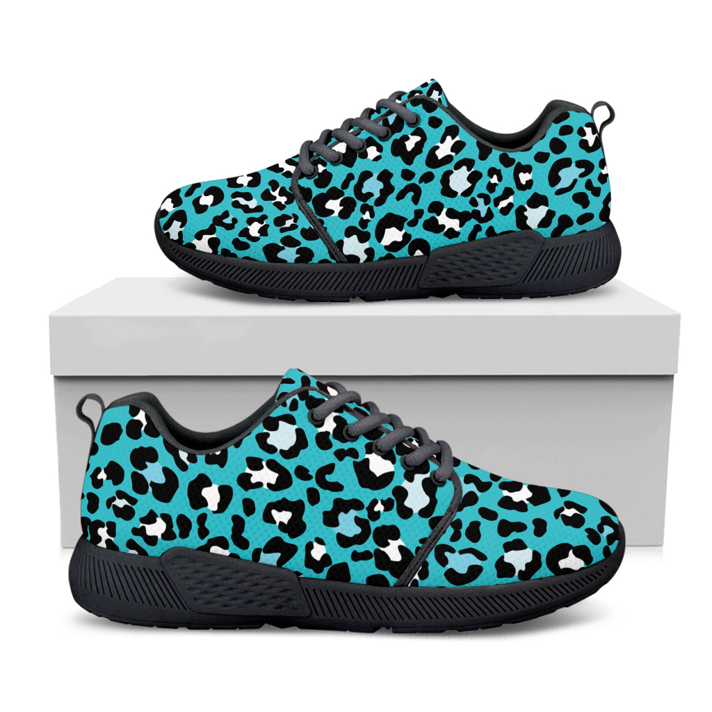 Turquoise Leopard Print Black Athletic Shoes