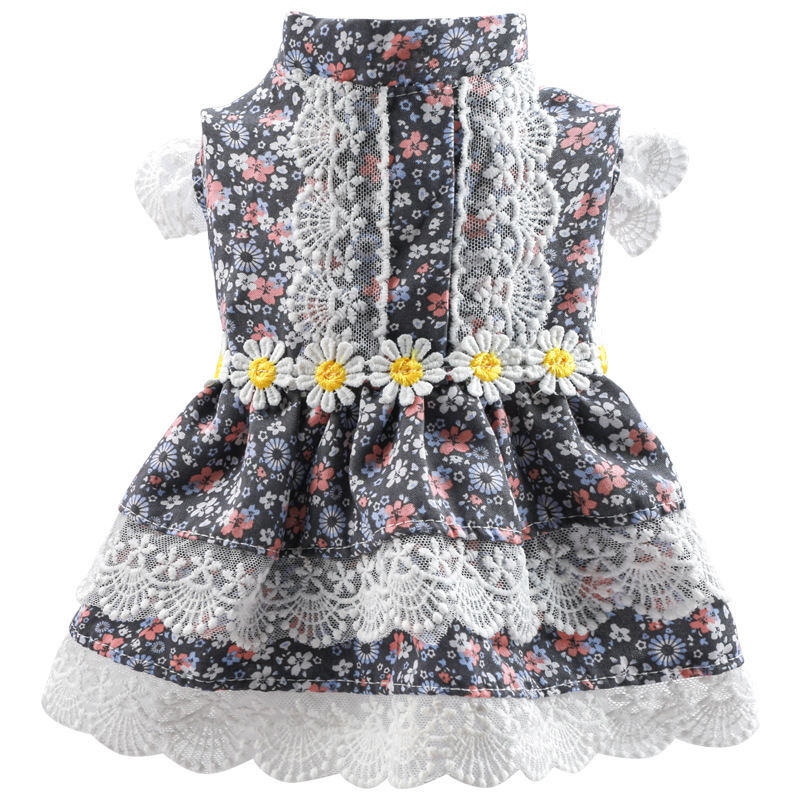 Daisy Lace Cat Puppy Dog Dresses Summer Girl Chihuahua Yorkie Maltese Pomeranian Schnauzer Pet Clothes Costumes XS XL Supplies alx