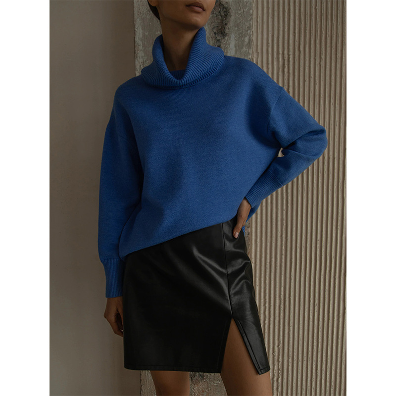 Autumn Winter Women’s Turtlenecks 2022 Oversize Sweaters Classic Warm Knitted Pullovers Tops Side Slit Long Sweaters for Women alx