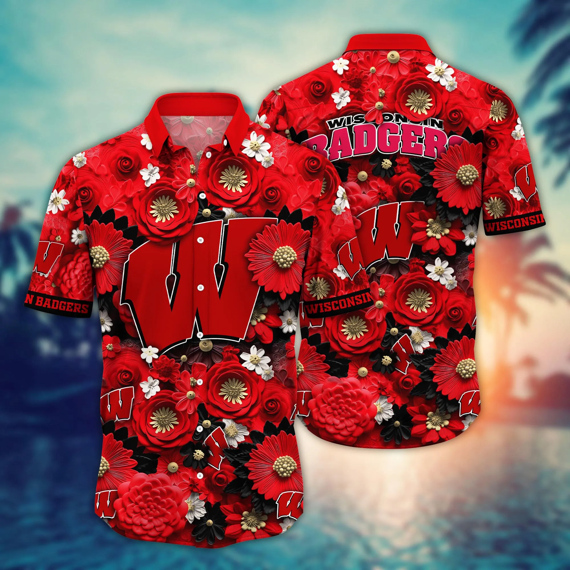 Wisconsin Badgers NCCA Hawaiian Shirt Trending For This Summer Customize Shirt Any Team