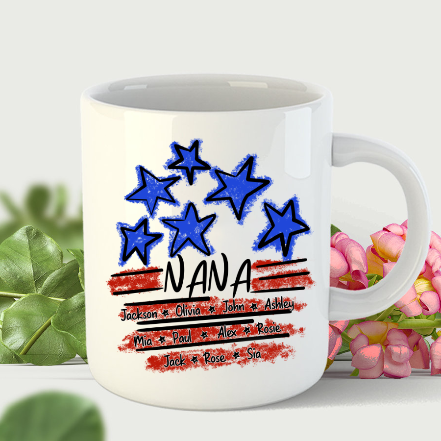 Nana With Grandkids Flag Mug