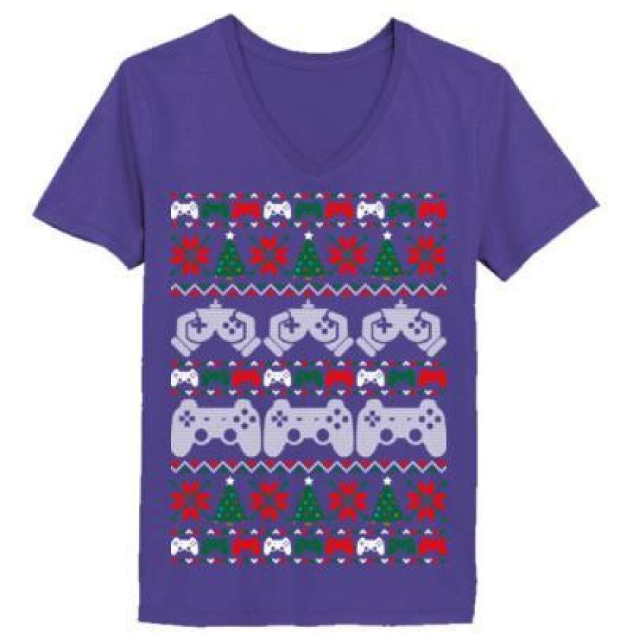 AGR Gamer Christmas Ugly Sweater – Ladies’ V-Neck T-Shirt