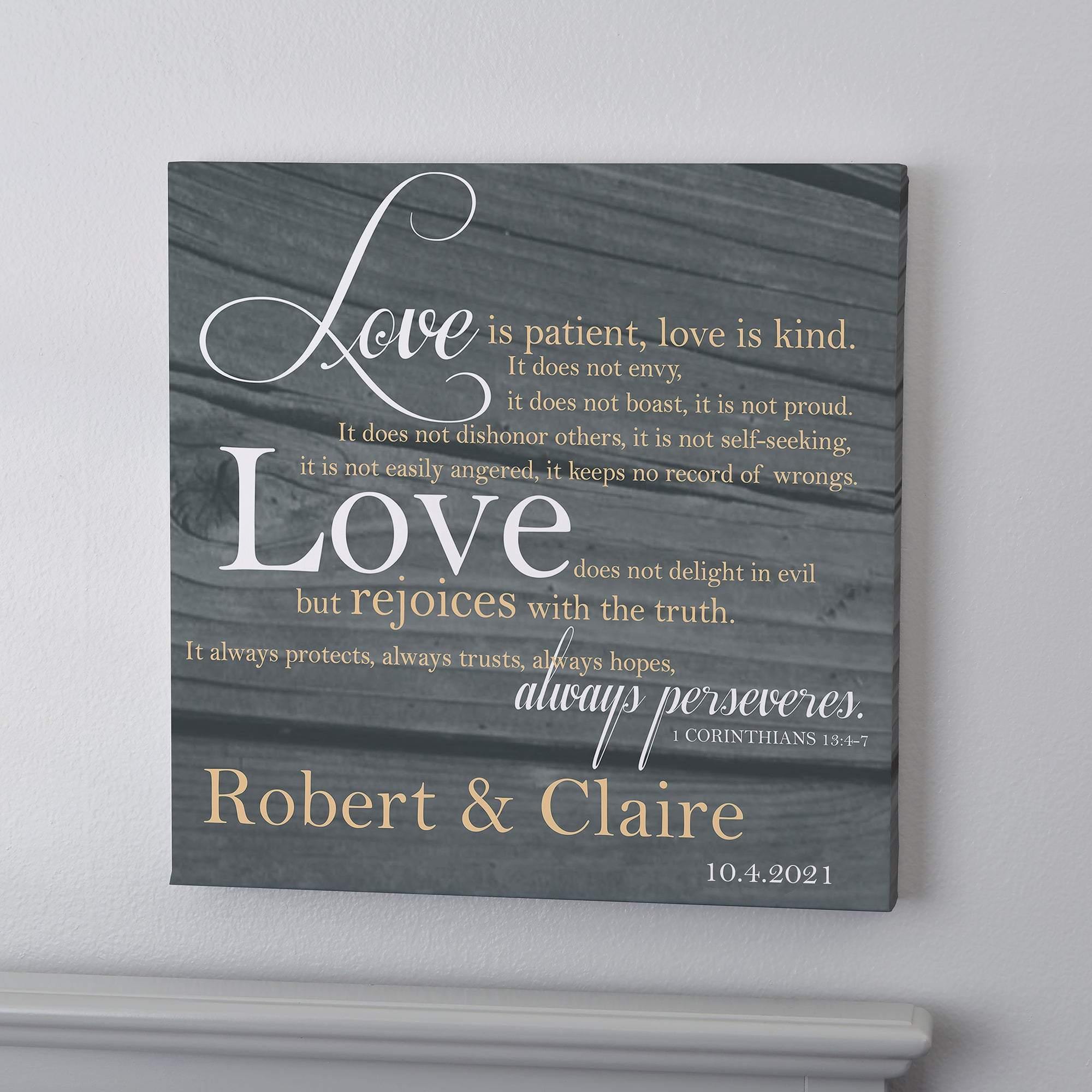 [Personalized Name & Date] Love Is Patient – Perfect Gift Anniversary, Gift For Couple, Gift For Home Decor, Best Idea Gift – Matte Canvas, Wall Art, Canvas Prints