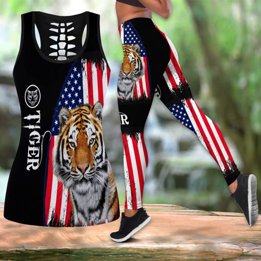 American Flag Tiger Women Tank Top & Leggings 10