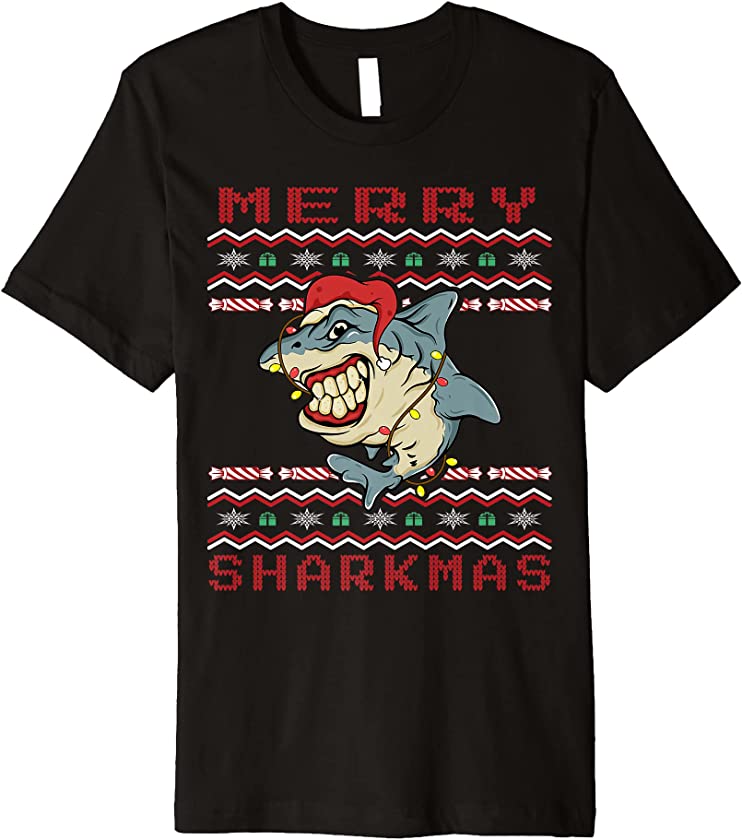 Ugly Sweater Merry Sharkmas Shark Santa Christmas Lights Premium T-Shirt