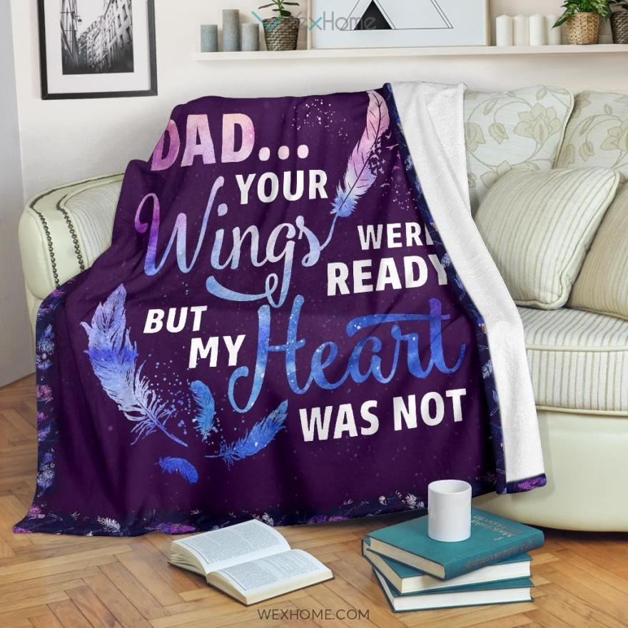 Dad Your Wings Were Ready Purple Premium Blanket Full Size