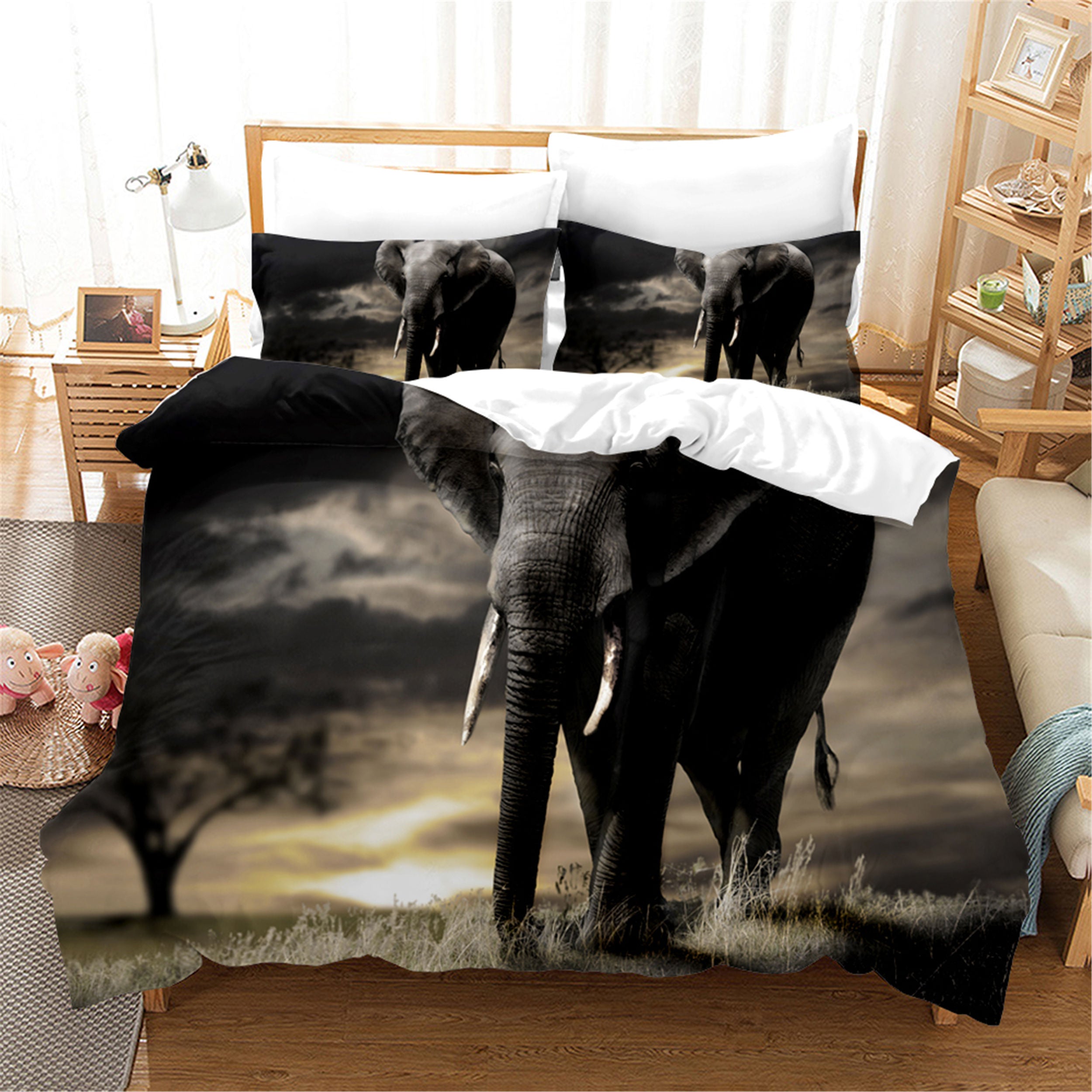 3D Elephant Grassland Quilt Cover Set Bedding Set Pillowcases 144