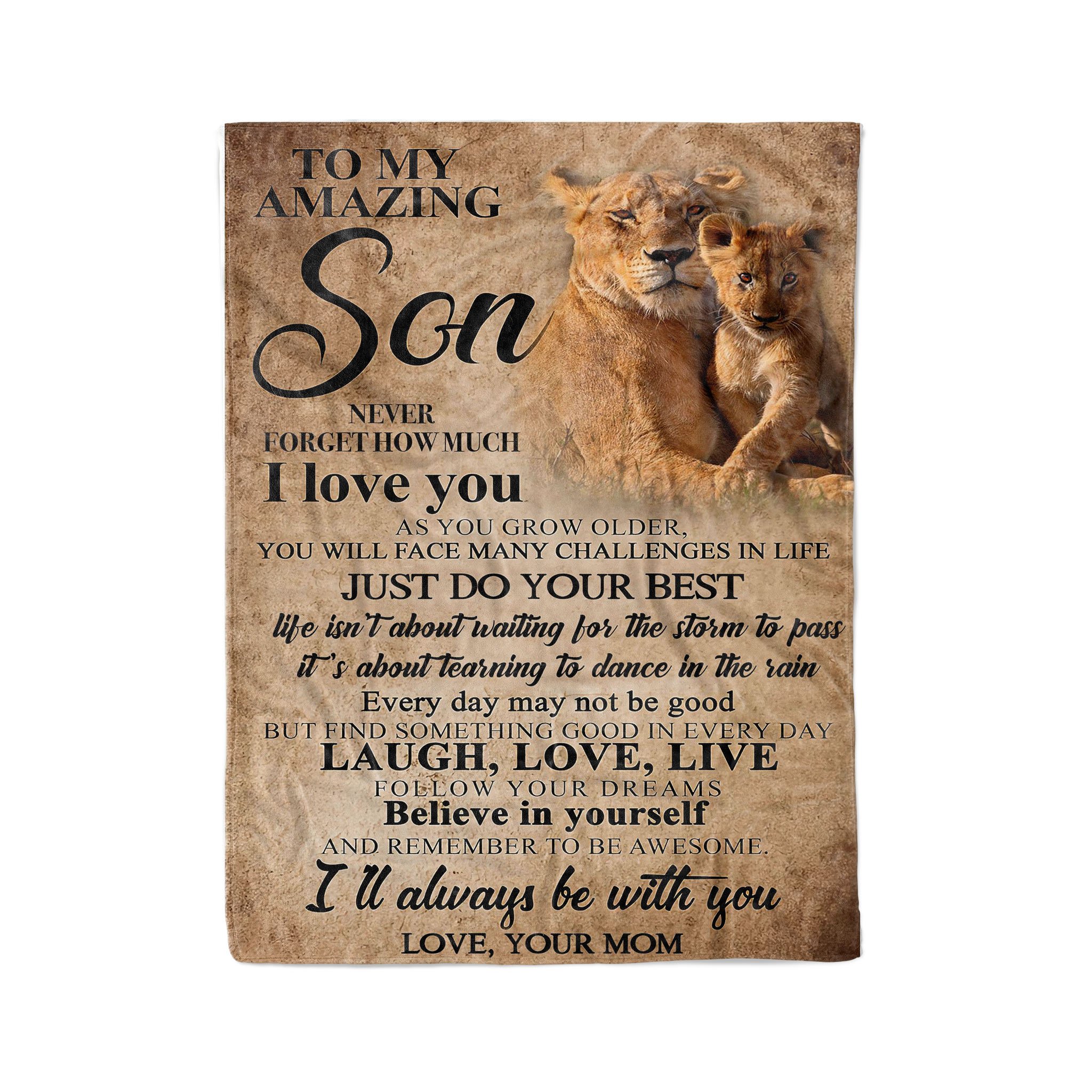 Fleece lion Blanket mom to son never forget that how much i love you