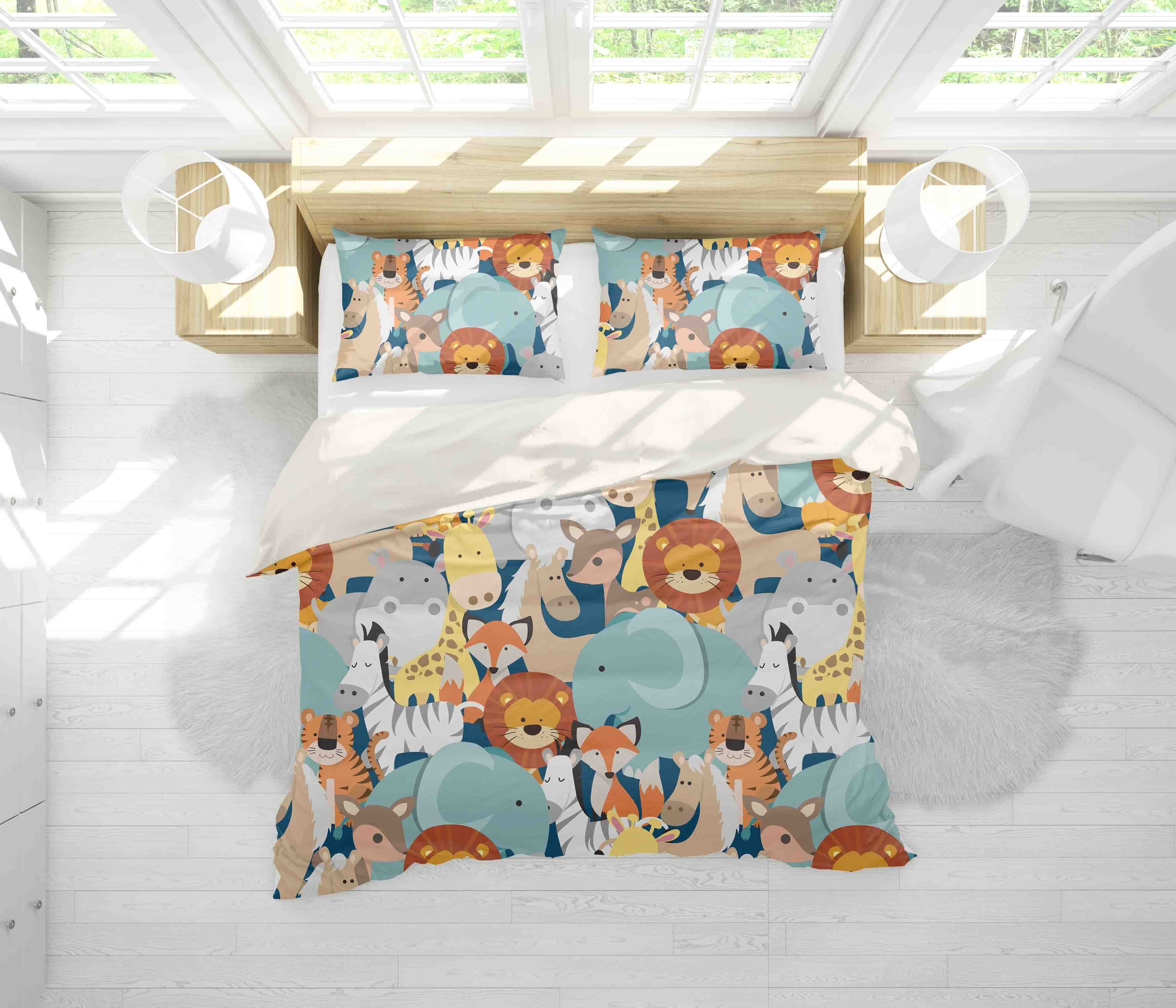 3D Cartoon Colorful Lion Elephant Animal Quilt Cover Set Bedding Set Duvet Cover Pillowcases Lxl