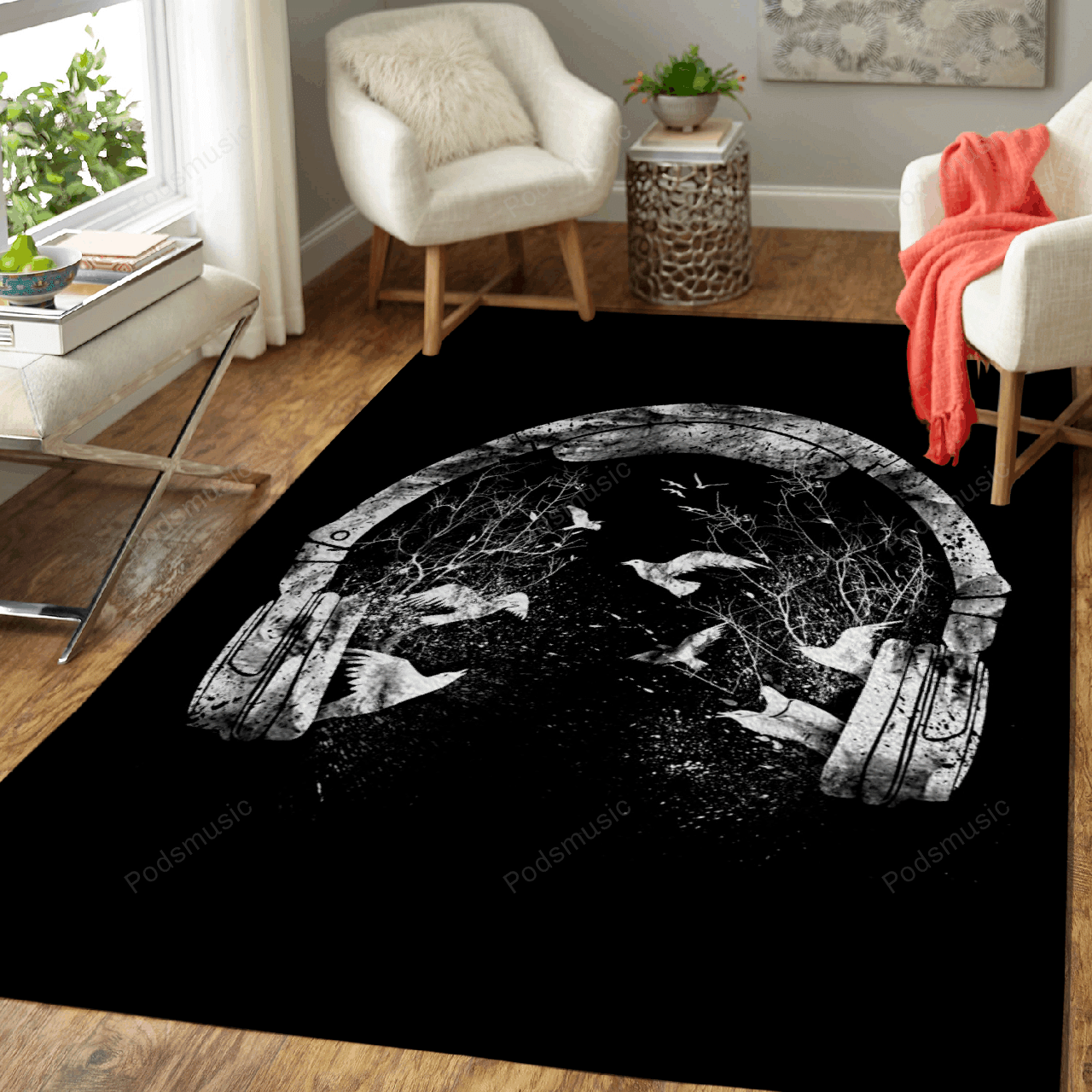 headphone black and white – Music Art For Fans Area Rug Carpet