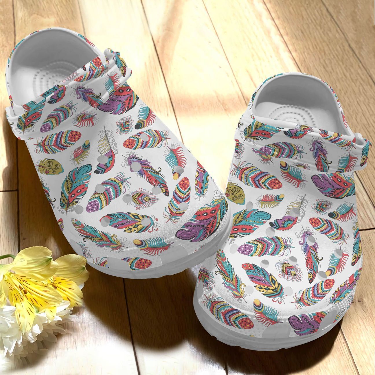 Boho Personalize Clog, Custom Name, Text, Fashion Style For Women, Men, Kid, Print 3D Boho Feathers