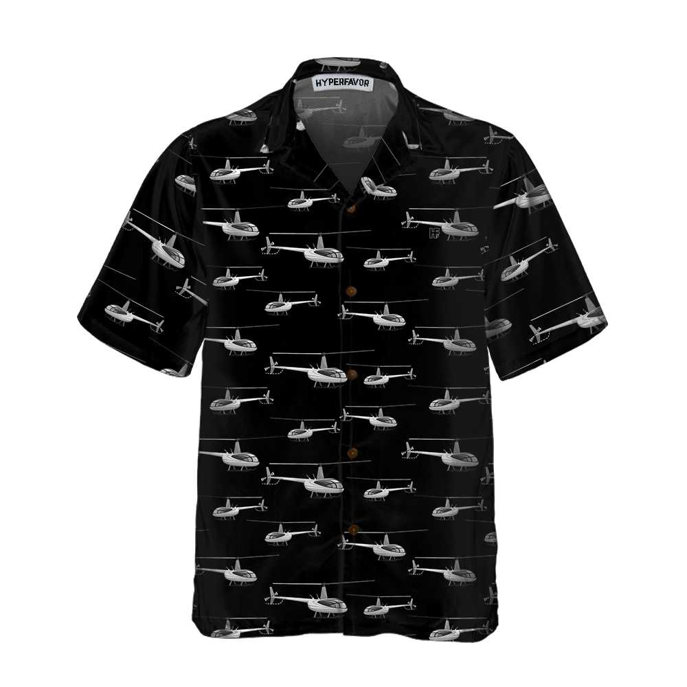 Monochrome Seamless Helicopter Pattern Hawaii Black And White Shirt For Men Ha105611