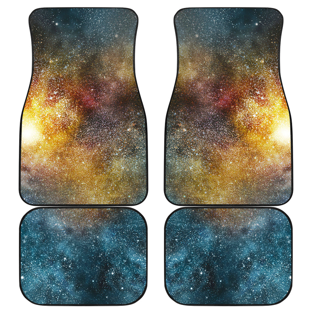 Blue Orange Stardust Galaxy Space Print Front And Back Car Floor Mats, Front Car Mat