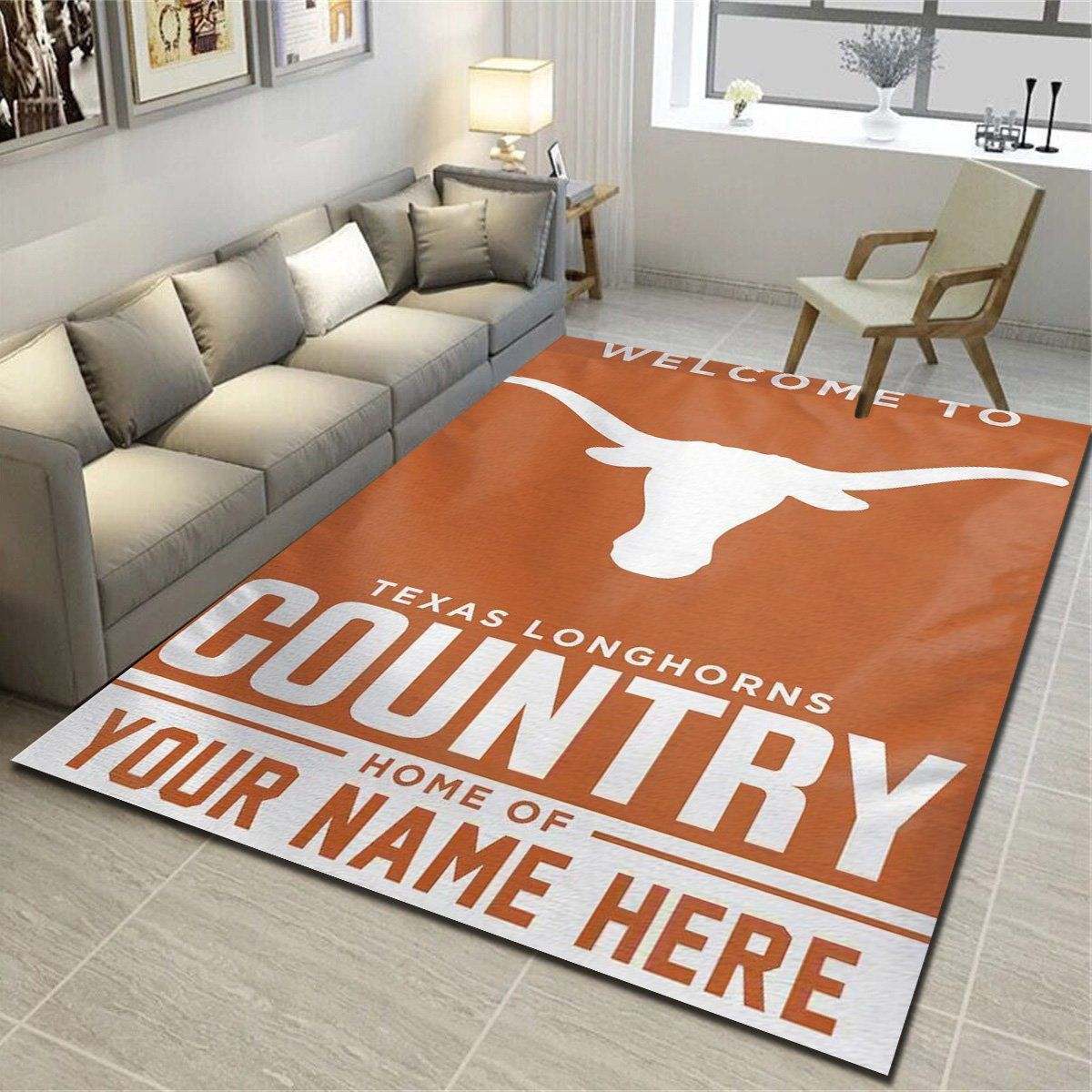 Texas Longhorns Personalized Area Rug, Team Living Room Bedroom Carpet, Customized Man Cave Floor Mat