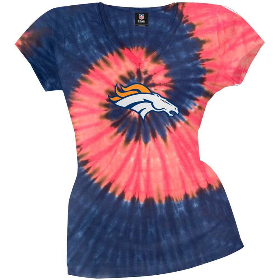 Denver Broncos – Logo Spiral Juniors Tie-Dye V-Neck T-Shirt