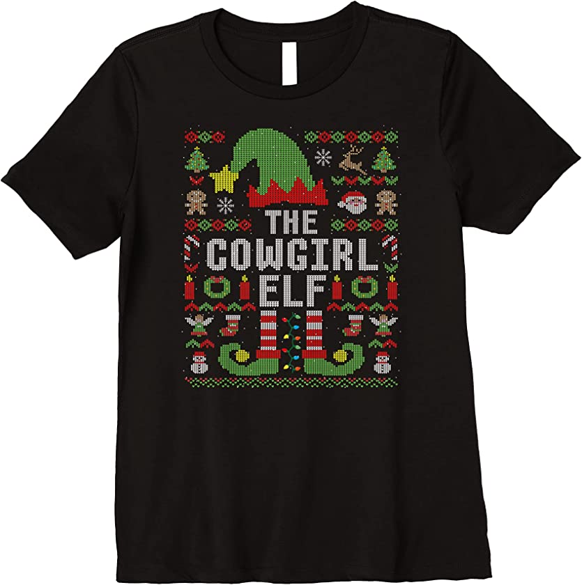 Womens The Cowgirl Elf Ugly Christmas Matching Family Group Premium T-Shirt