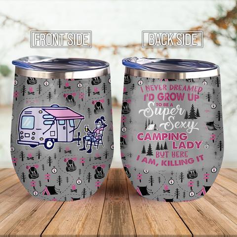 Camping Girl Wine Tumbler, Personalized Tumblers, Tumbler Cups, Custom Tumblers