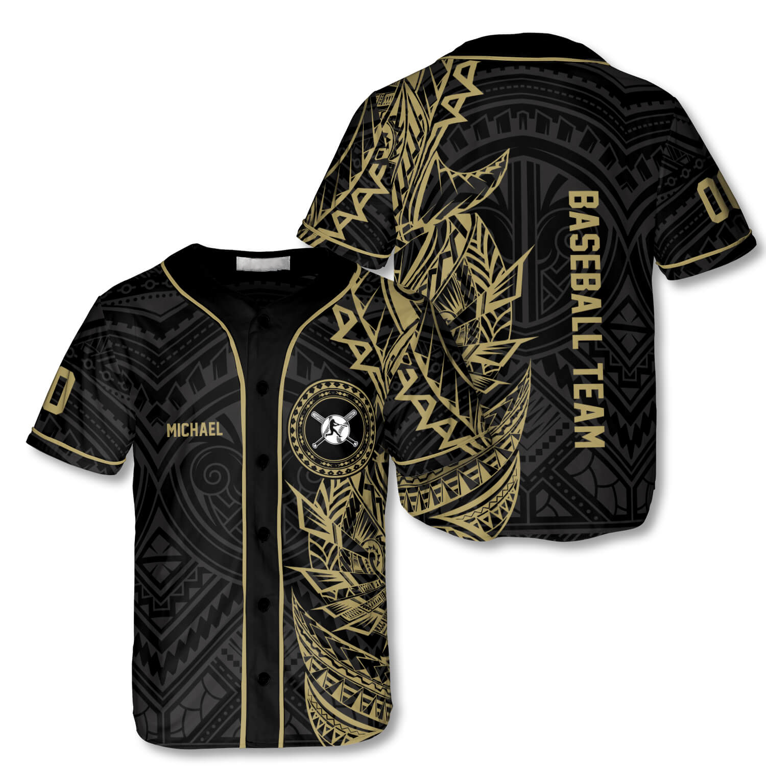 Athlete Gold Tribal Custom Baseball Jersey, Idea Gift For Baseball Player