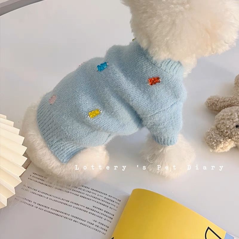 Bear Cardigan Sweater Pet Clothing Dogs Cotton for Dog Clothes Costume French Bulldog Warm Cute Autumn Winter Blue Boy Mascotas alx