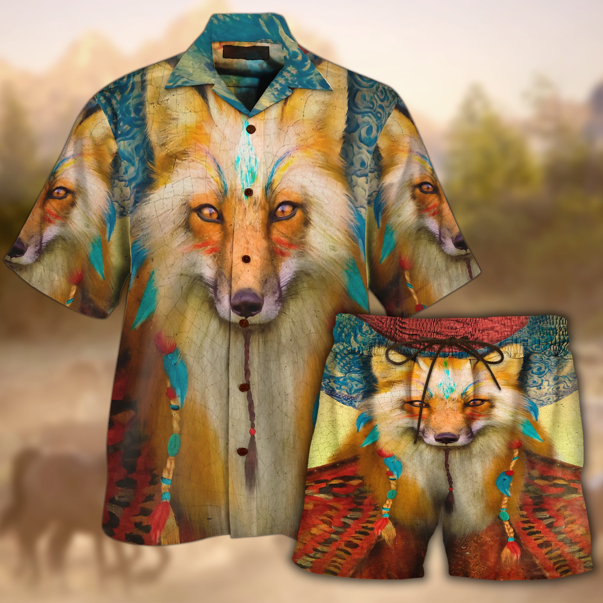 Native American Fox Hawaiian Shirt Set | Unisex | Hs1036