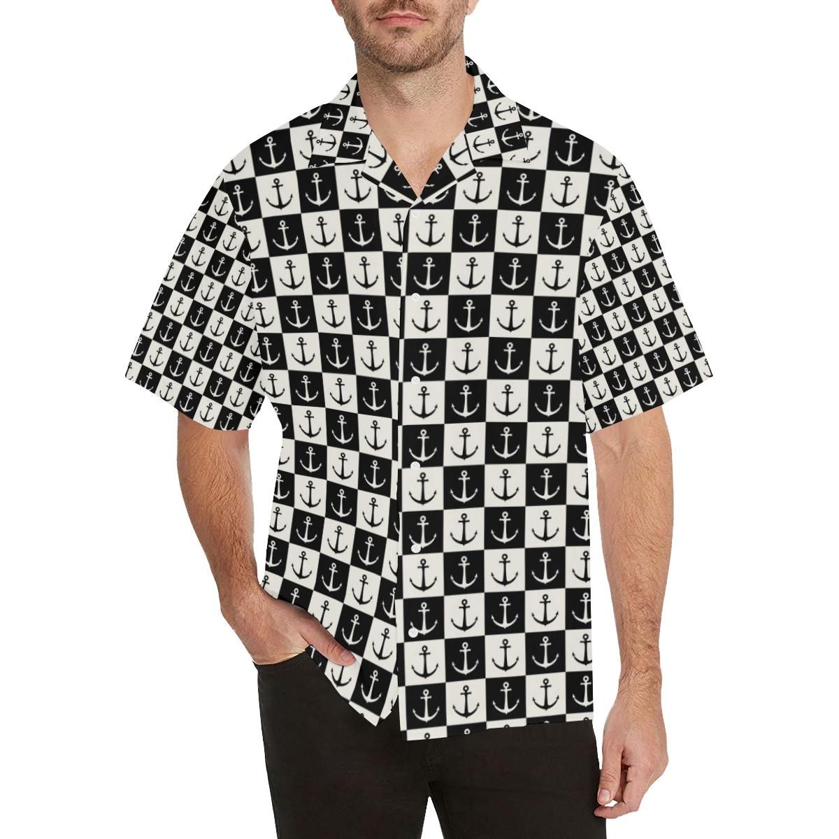 Anchor Black And White Patter Men’s All Over Print Hawaiian Shirt