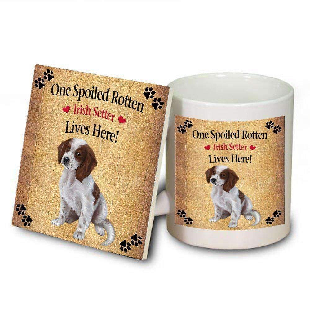 Red And White Irish Setter Puppy Spoiled Rotten Dog Mug And Coaster Set